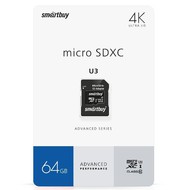 Smart Buy micro SDXC 64GB Class10  U3 V30 A1 Advanced R/W:90/55 MB/s (  SD)