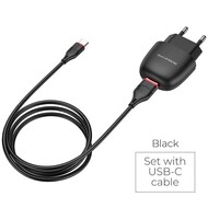   Borofon BA49A Vast power 1*USB  , 2,1, + Type-C cable, Black